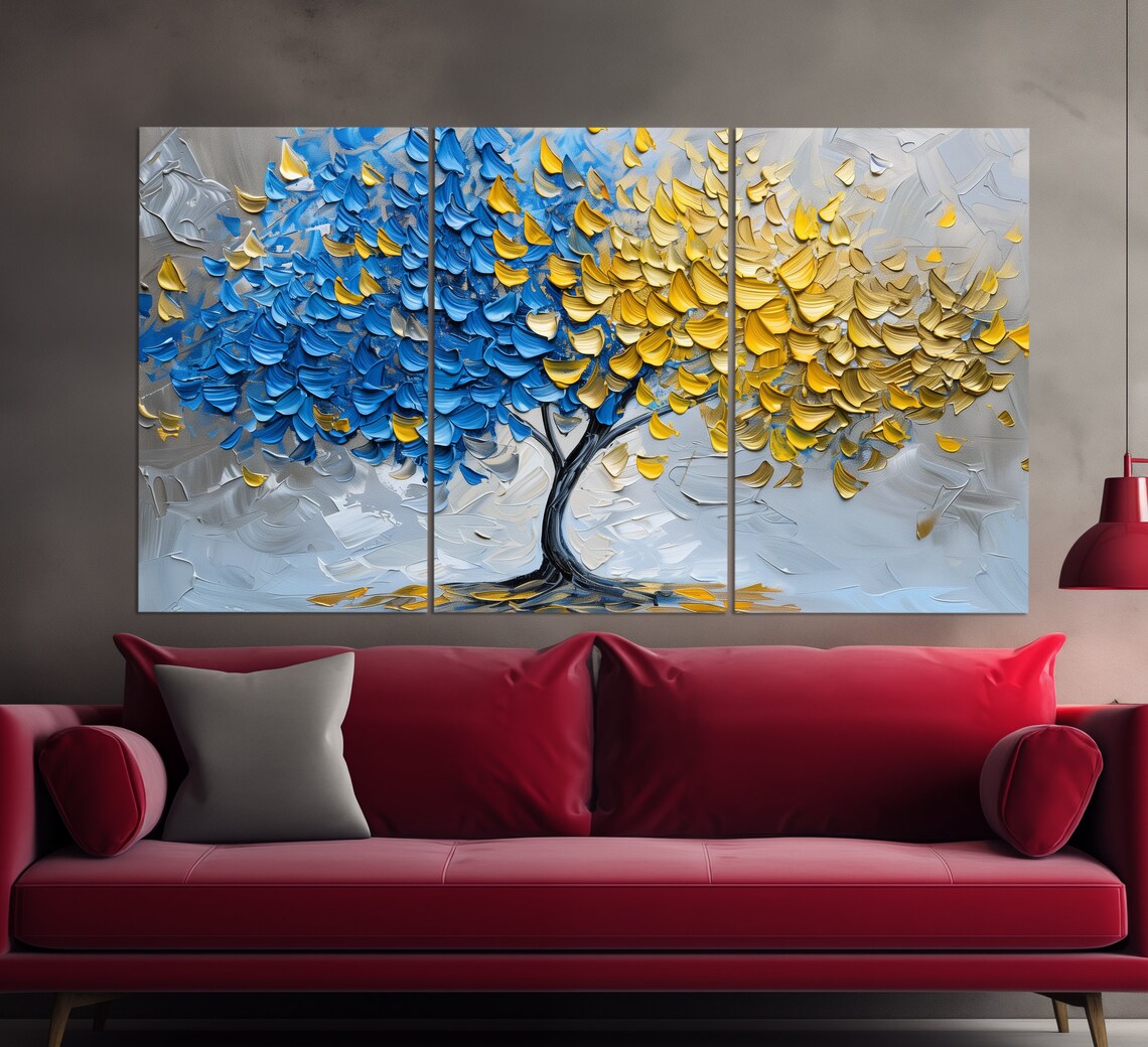 Abstract Blue And Yellow Tree, Oil Painting Art Print - Image 5