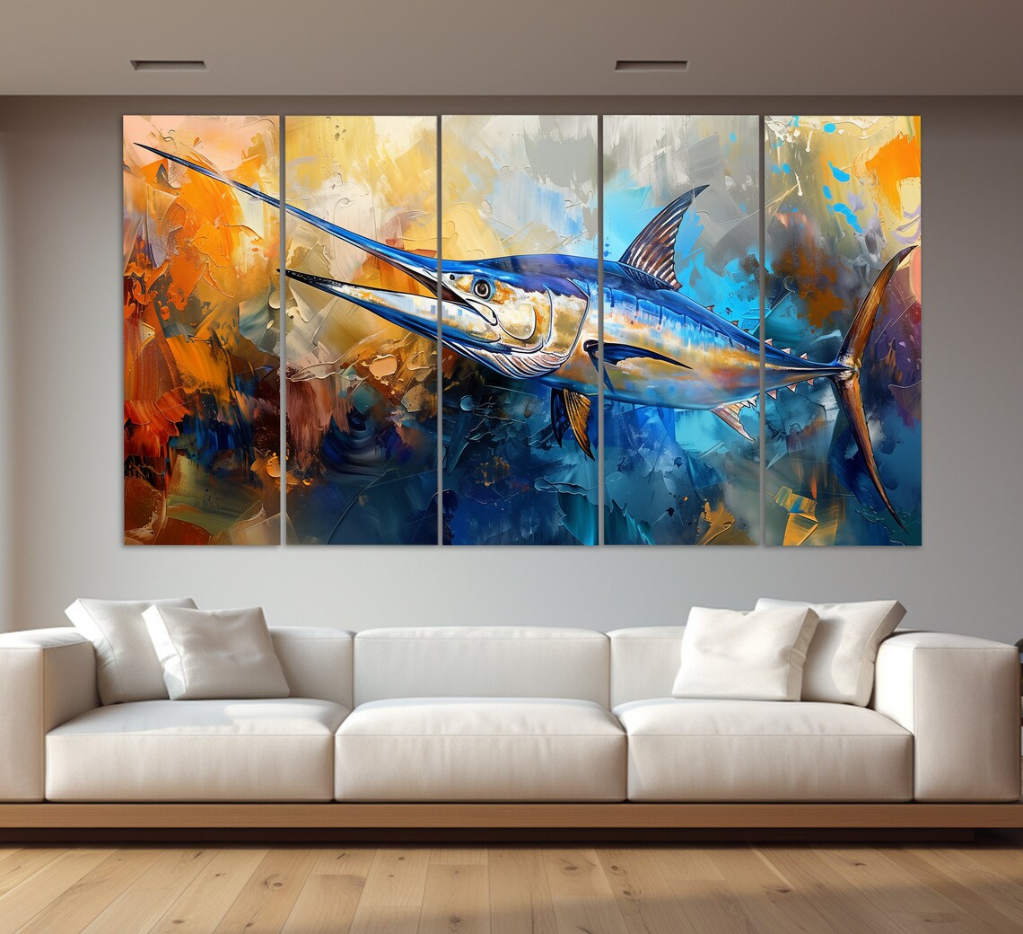 Abstract Blue Marlin, Painting Style Art Print - Image 2