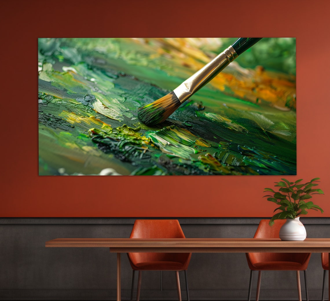 Artist Paintbrush Thick Green Paint Stroke Impasto Fine Art Poster