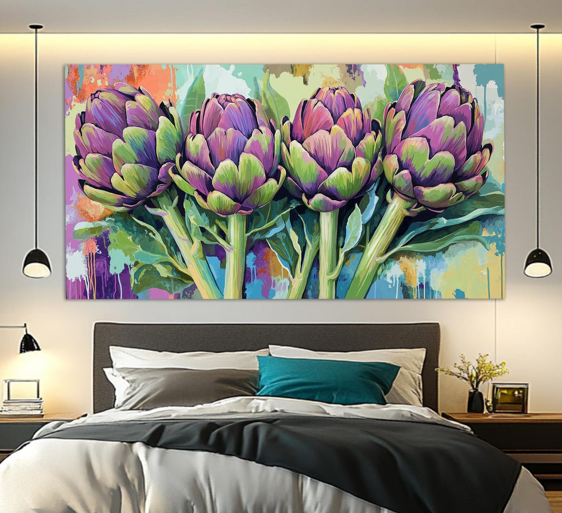 Purple Artichokes Pop Art Colorful Modern Kitchen Art Poster