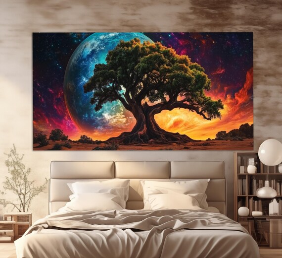 Abstract Tree Print In Painting Style Fantasy Nature Wall Art Fantasy Wall Decor Colorful Tree Painting Nature Art