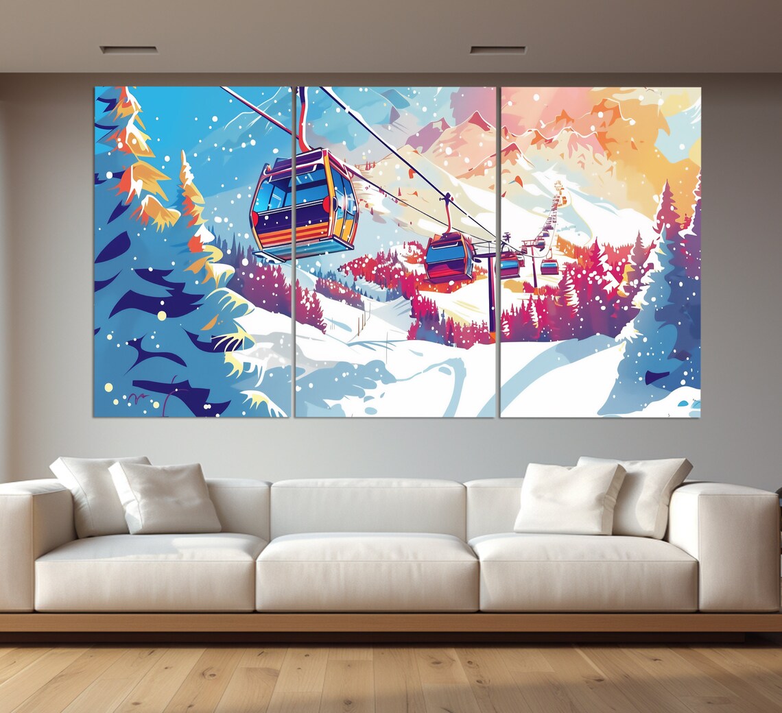 Abstract Ski Lift Winter Forest Pop Art Poster - Image 2