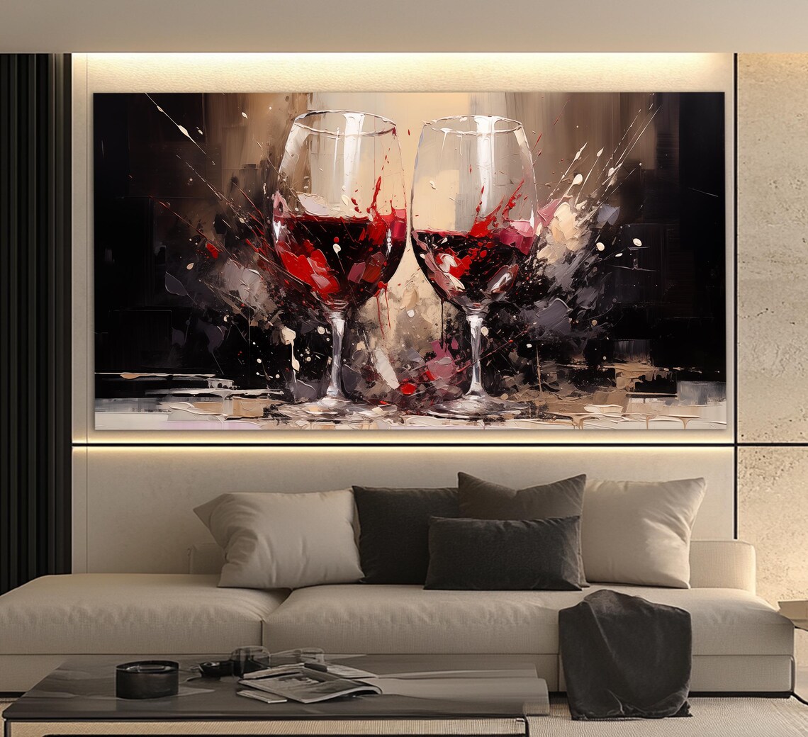 Abstract Red Wine Glasses Art Print, Kitchen Decor
