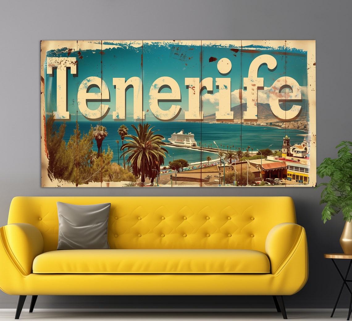 Tenerife Canary Islands Harbor Cruise Ship Vintage Sign Travel Poster - Image 3