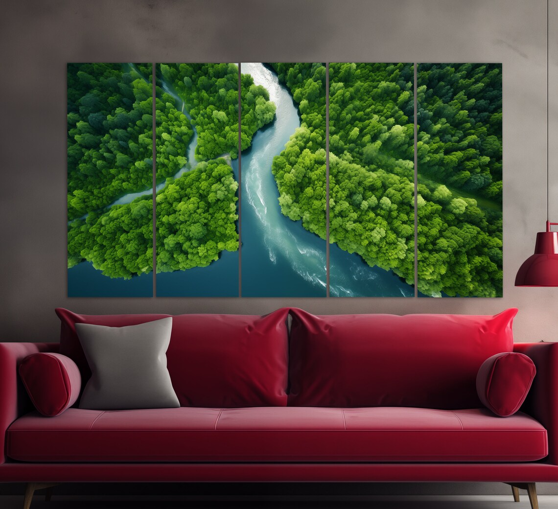 Nature Wall Art Forest And River Print Aerial Forest Wall Art Nature Wall Decor Large Green Forest Print - Image 2