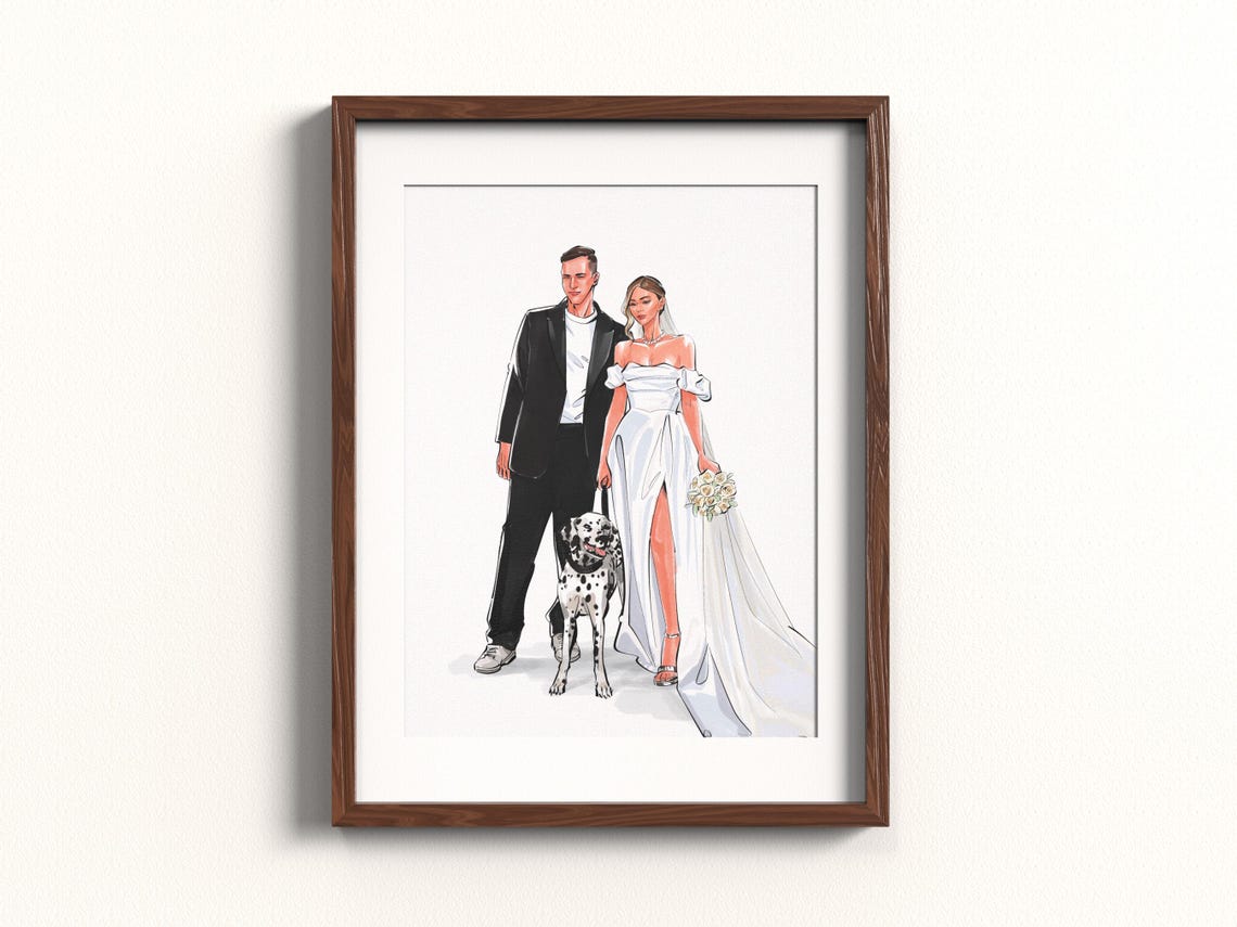 Couple Portrait Custom Watercolor Painting From Photo Hand Drawn For Wedding Personalised Family And Pets Couple Portrait Engagement Gift - Image 6