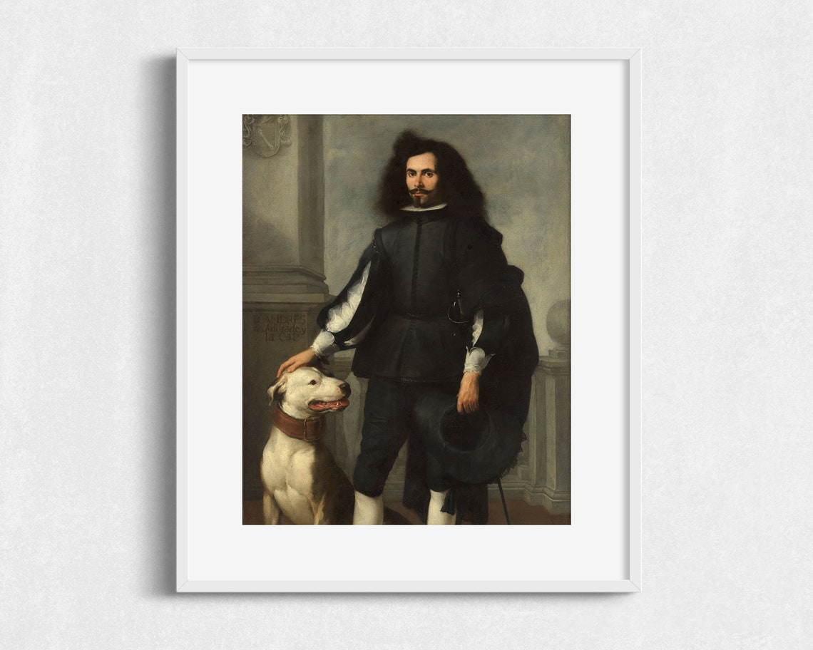 Vintage Painting Of Man With Pet Dog Antique Portrait With Dog Portrait Painting Vintage Art Prints - Image 2