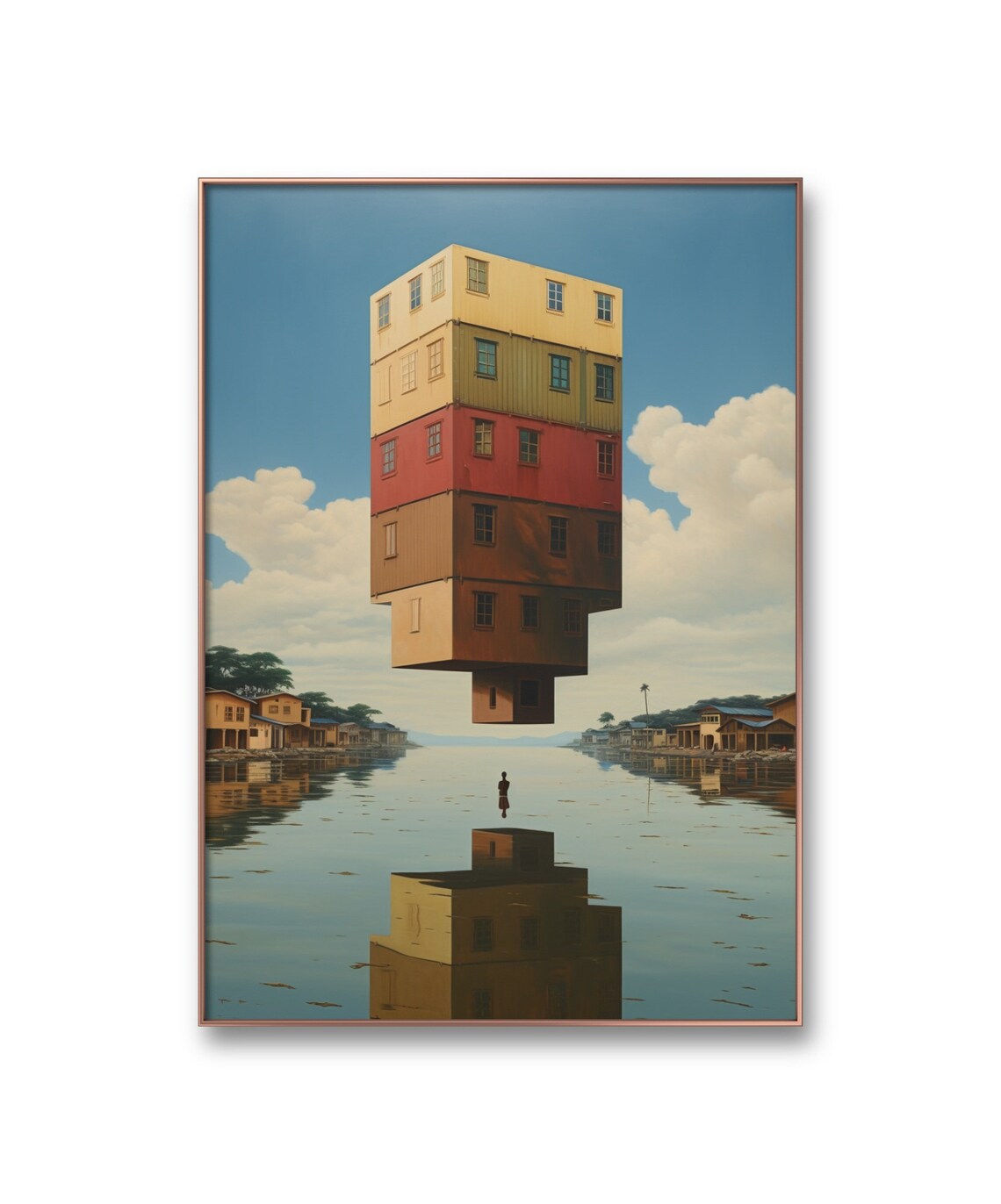 Surreal Floating Buildings Over Calm Water Reflection Lagos Africa Print