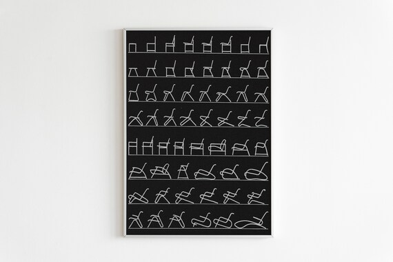 Mid Century Chair Silhouette Design Study Black and White Art Poster