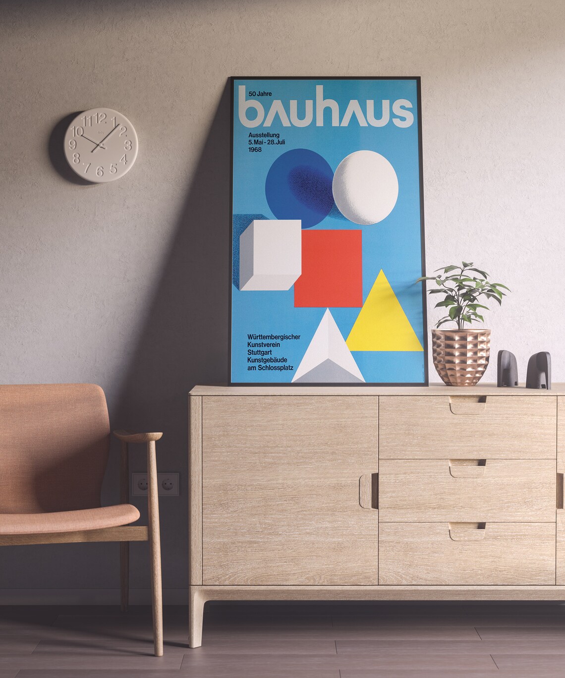 Bauhaus 50 Jahre 1968 Stuttgart Exhibition Blue Geometric Design Poster - Image 2