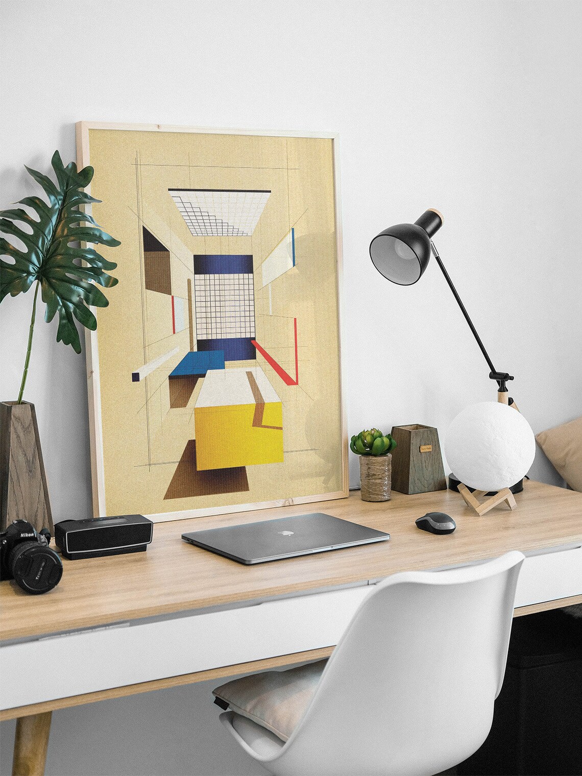 Bauhaus Geometric Architecture Yellow Blue Abstract Composition Art Poster - Image 3