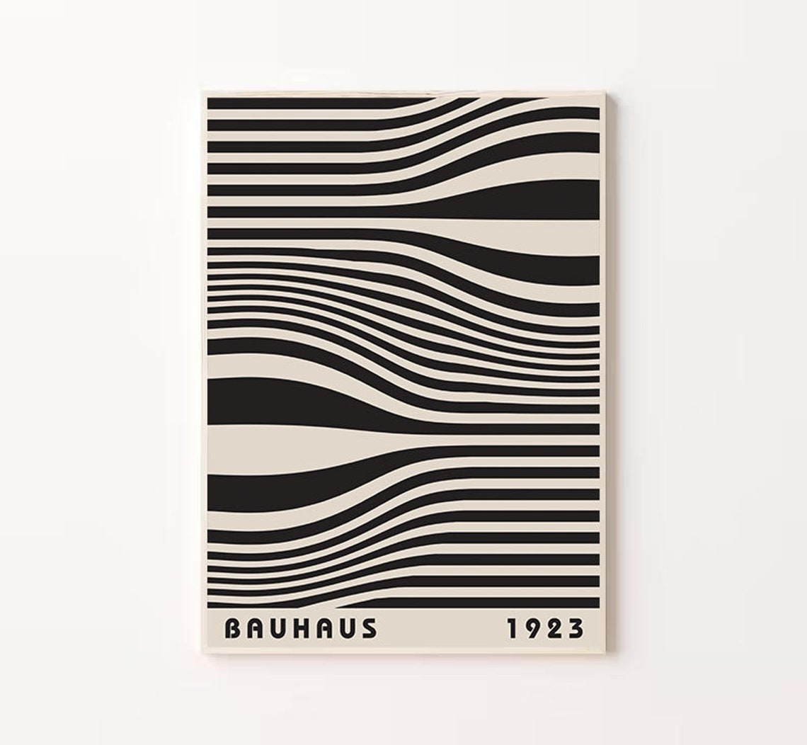 Bauhaus 1923 Black White Wavy Stripes Op Art Minimal Line Poster