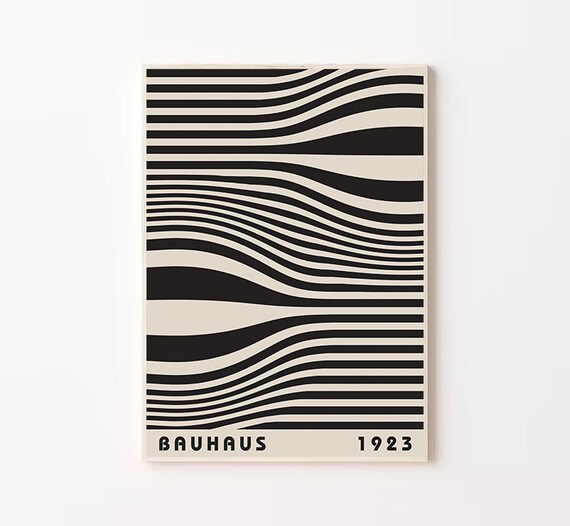 Bauhaus 1923 Black White Wavy Stripes Op Art Minimal Line Poster