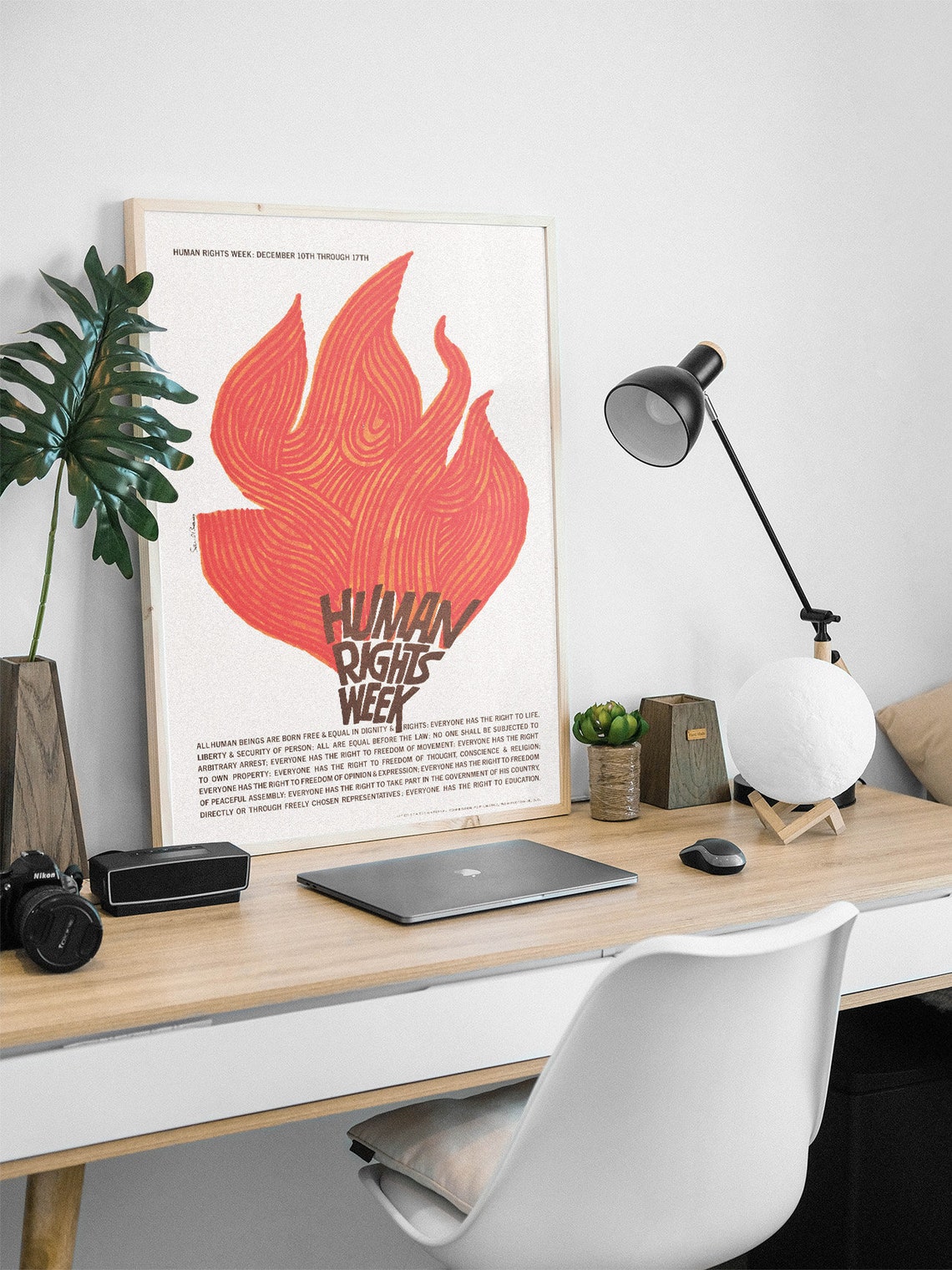 Saul Bass Human Rights Week Flame Hand Vintage Protest Art Poster - Image 2