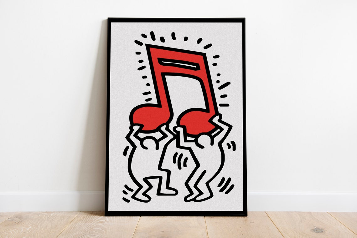 Keith Haring Red Music Note Dancing Figures Pop Art Music Poster - Image 3