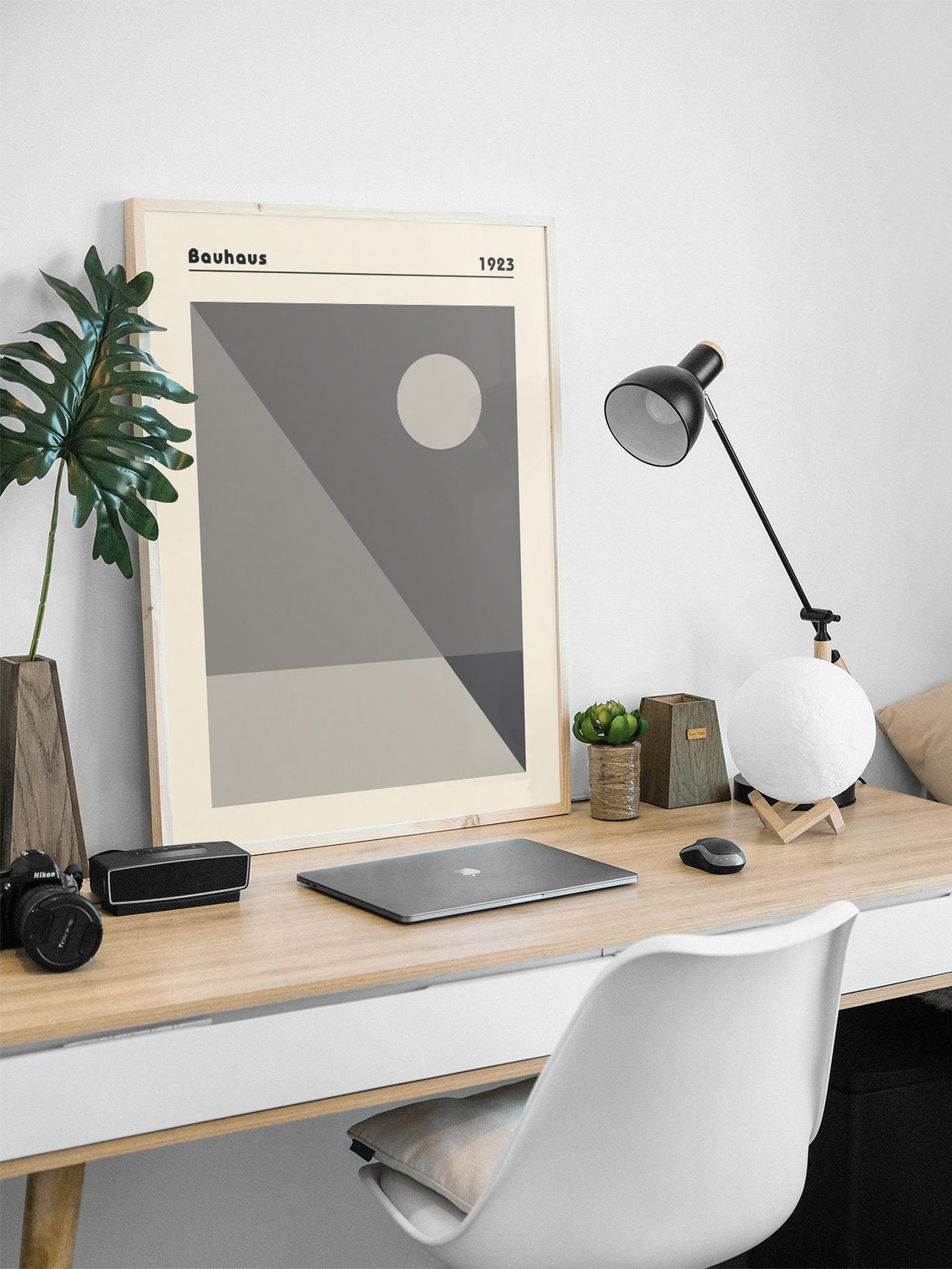 Bauhaus 1923 Gray Geometric Triangles Circle Minimal Art Poster - Image 2