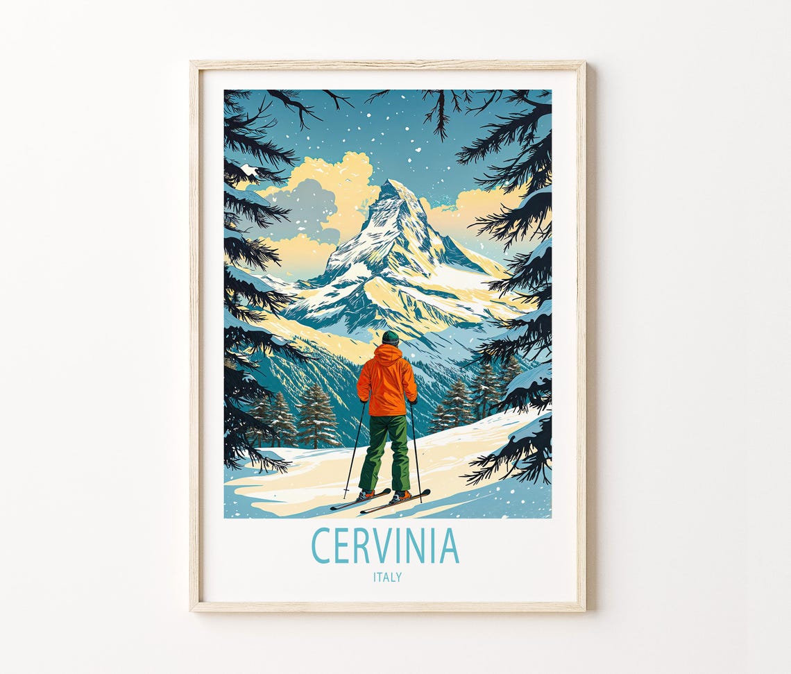 Cervinia Italy Skier Beneath the Matterhorn Snow Peak Poster - Image 3