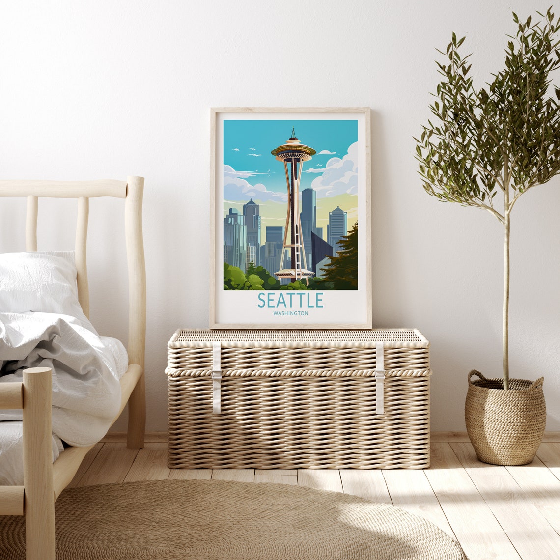 Seattle Washington Space Needle Skyline Turquoise Retro Travel Poster - Image 3