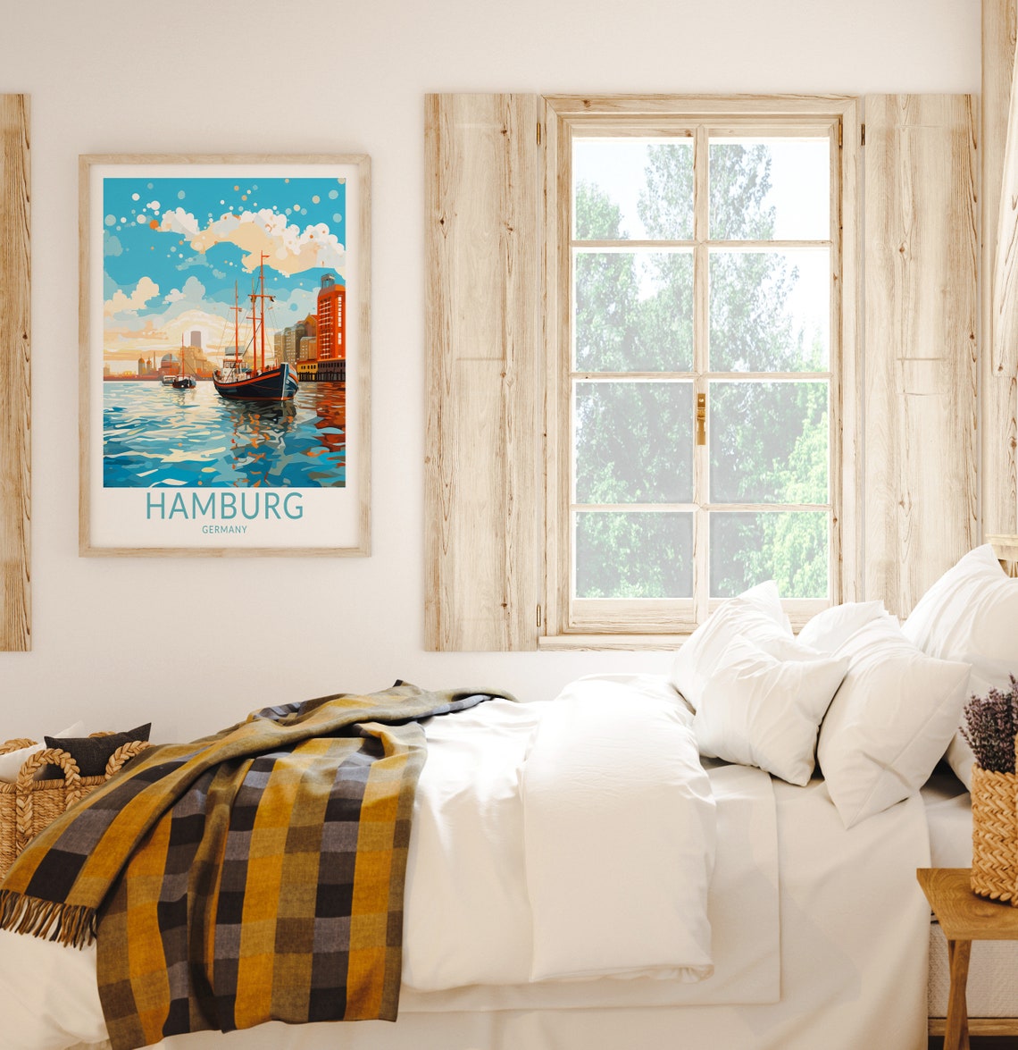 Hamburg Germany Historic Tall Ship Harbor Water Reflection Poster - Image 2