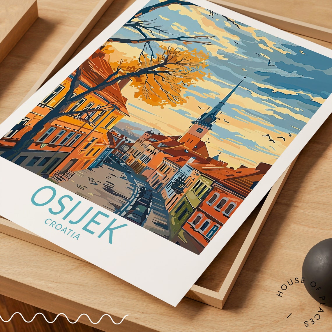 Osijek Croatia Golden Sunset Old Town Clock Tower Travel Poster - Image 3
