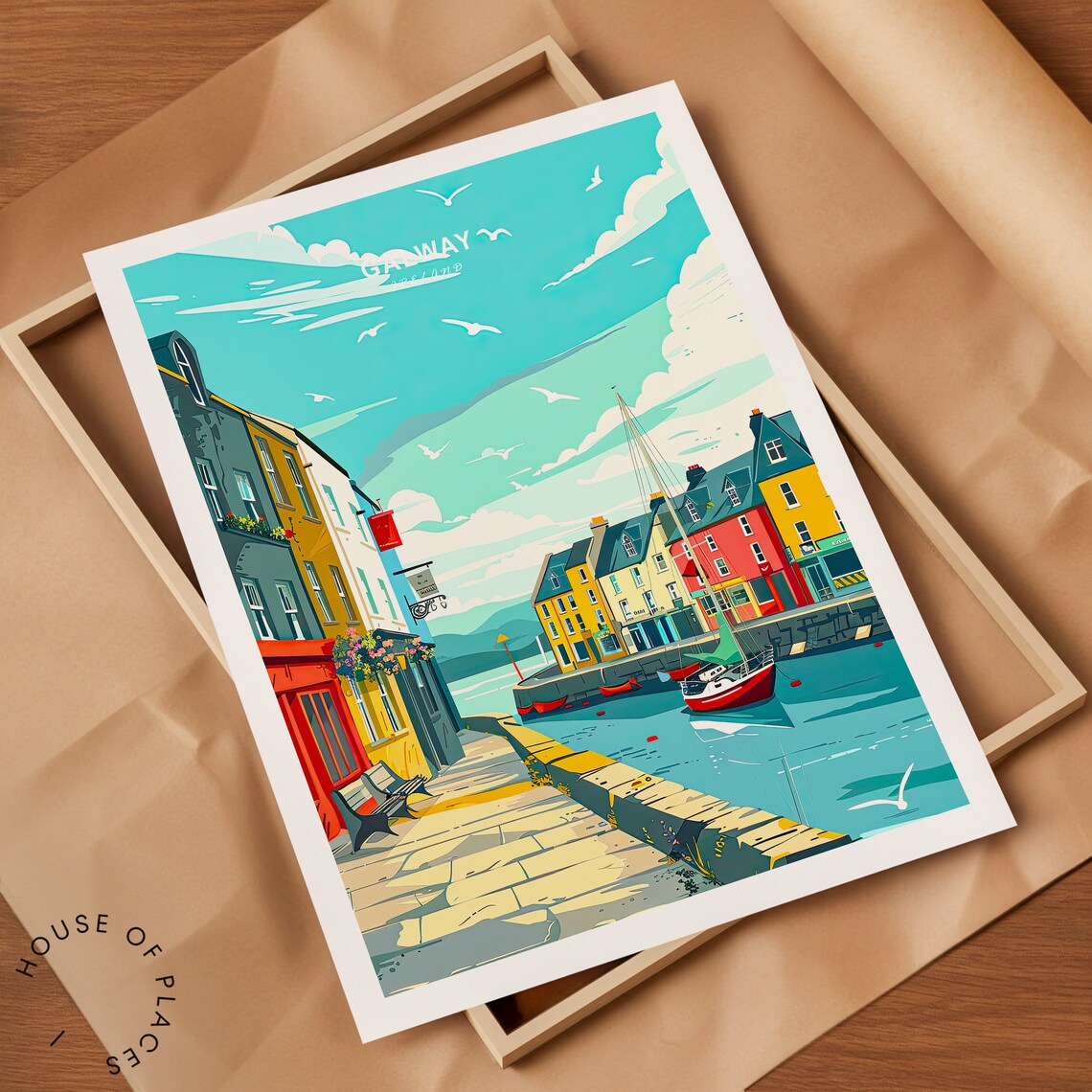 Galway Ireland Colorful Claddagh Harbor Waterfront Travel Poster - Image 2