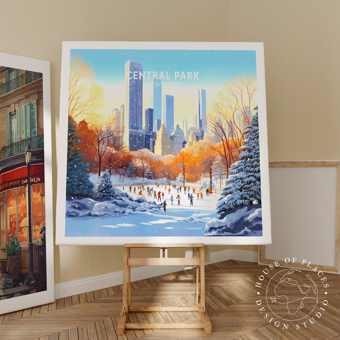 Central Park New York Winter Ice Skating Scene Travel Poster - Image 2