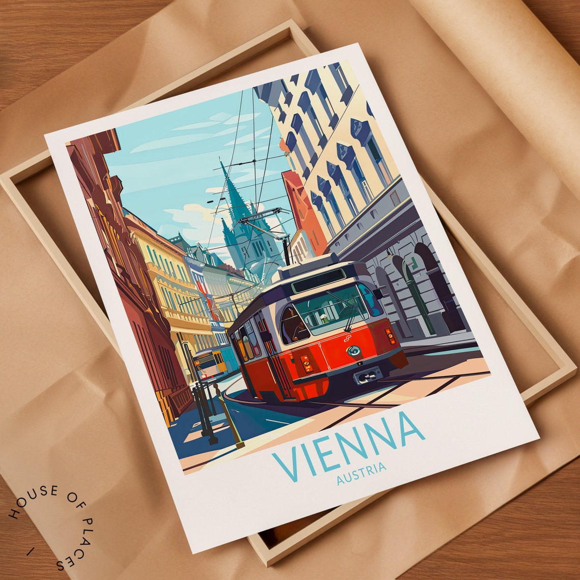 Vienna Austria Red Tram Historic Old Street Travel Art Poster - Image 2