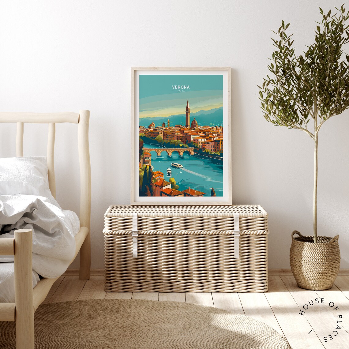 Verona Italy Adige River Bridge Golden Hour Vintage Travel Poster - Image 3