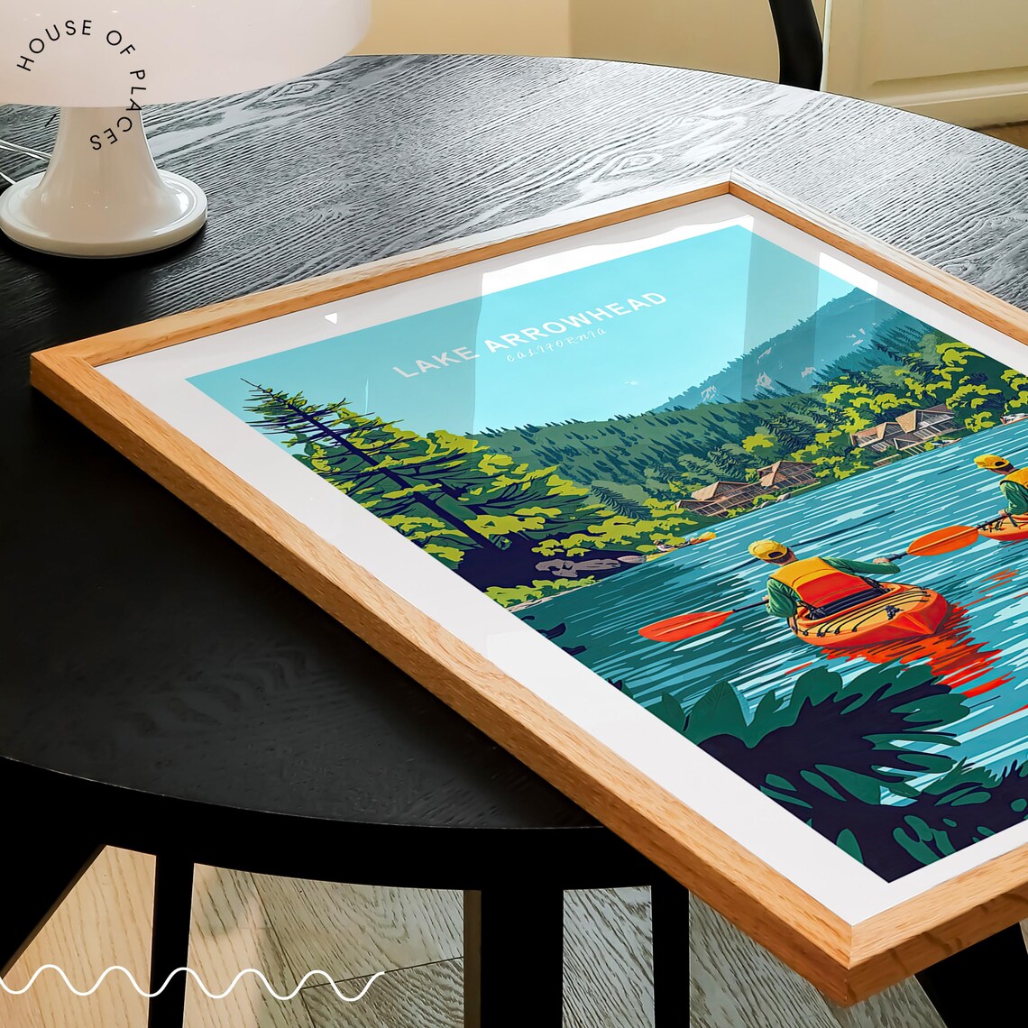 Lake Arrowhead California Kayakers Pine Forest Retro Travel Poster - Image 3
