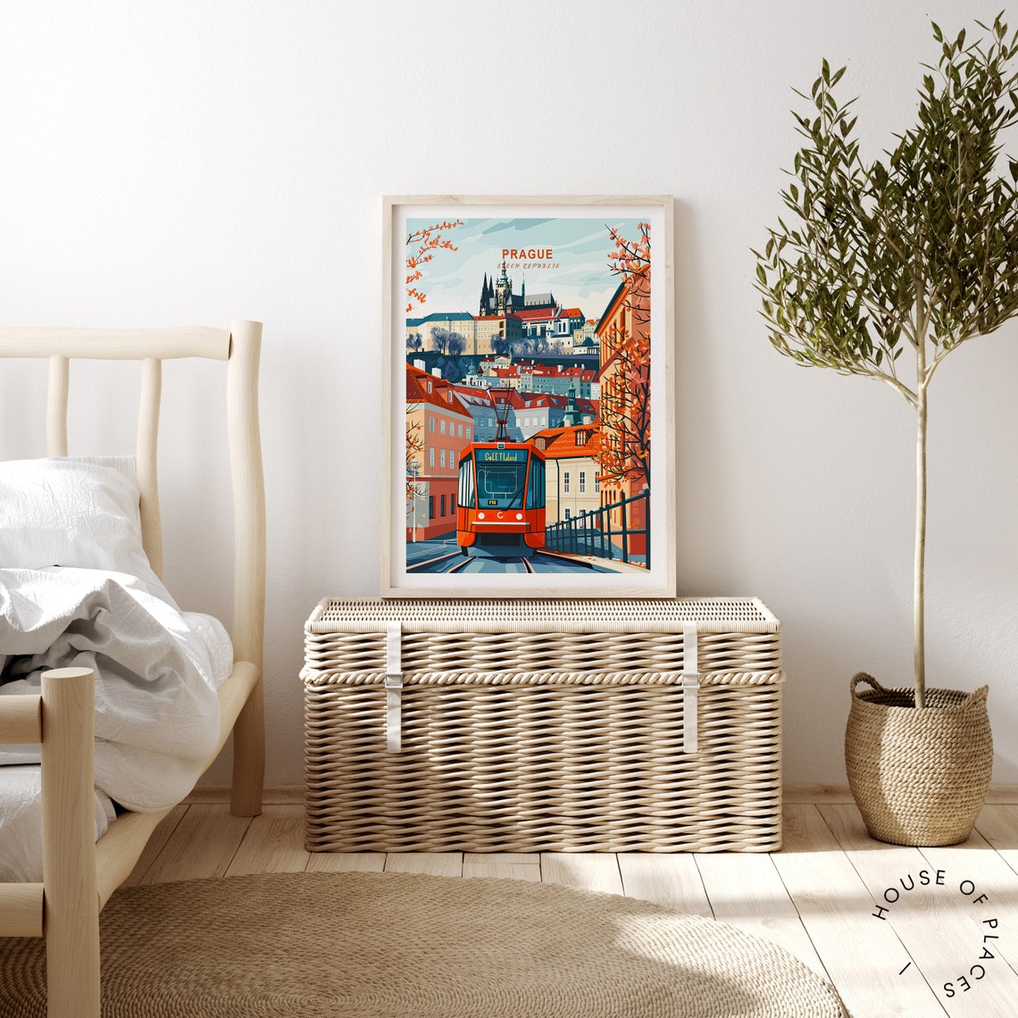 Prague Autumn Tram Castle Hill View Czech Republic Travel Poster - Image 3