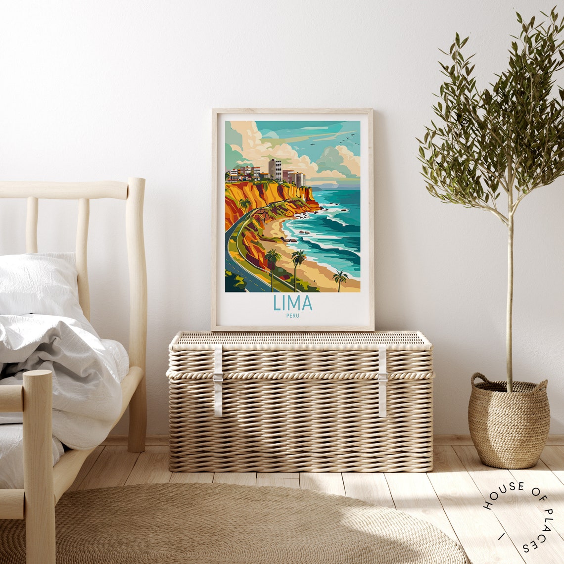 Lima Peru Colorful Coast Cliffs Retro Illustration Travel Poster - Image 4