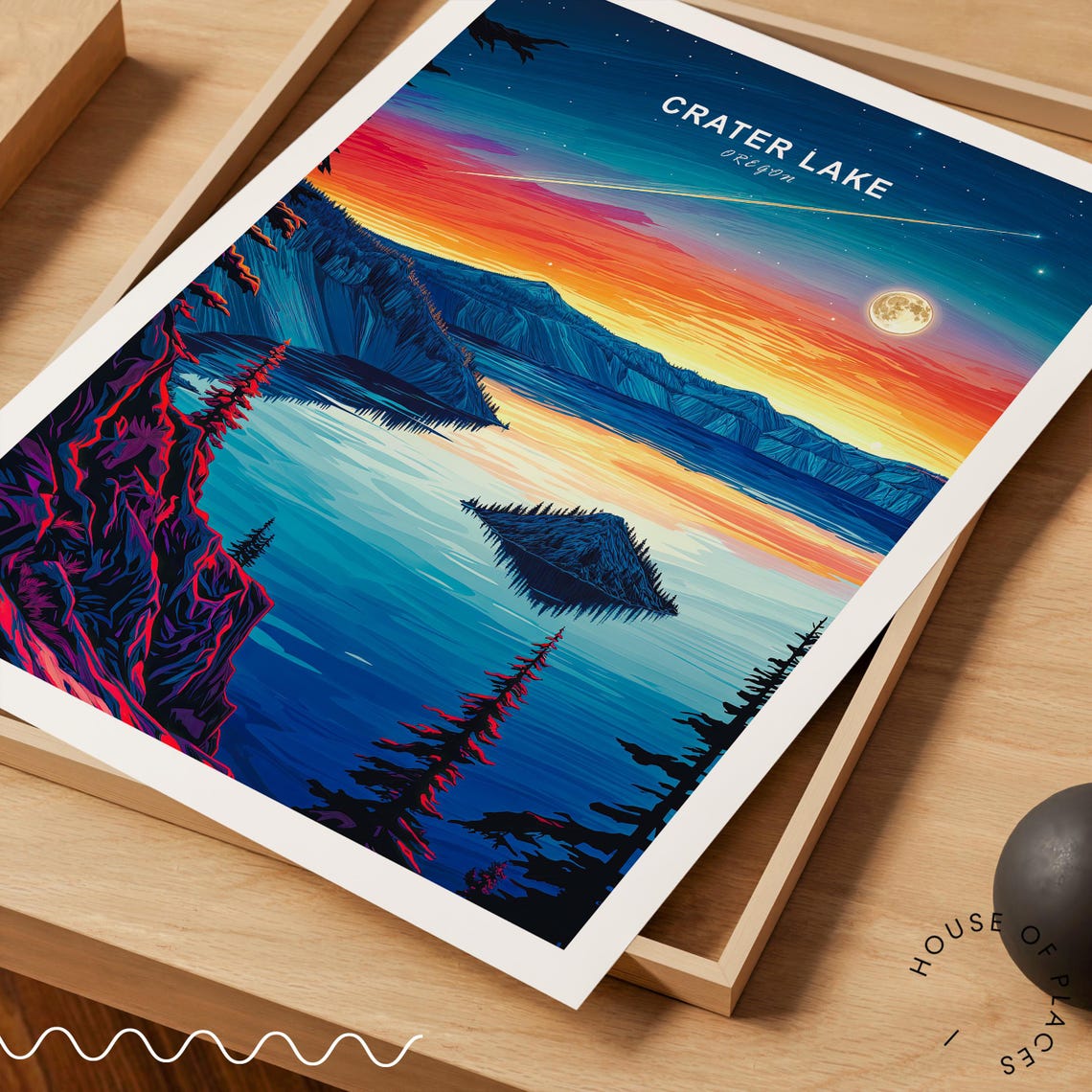 Crater Lake Travel Poster Crater Lake Oregon Travel Wall Art Crater Lake Print Oregon Poster Wedding Present Birthday Gifts - Image 3