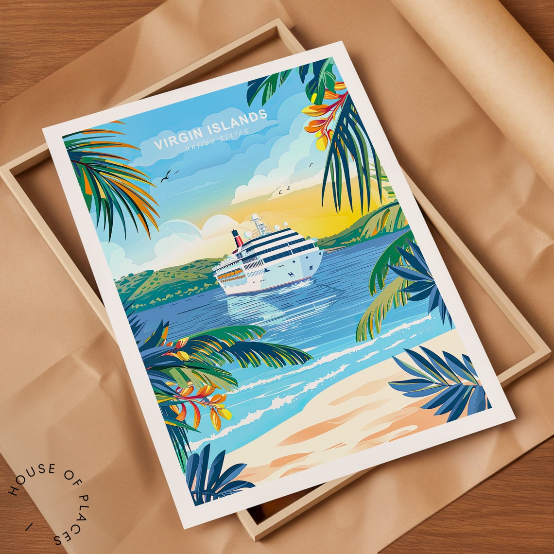 US Virgin Islands Cruise Ship Tropical Beach Day Travel Poster - Image 2