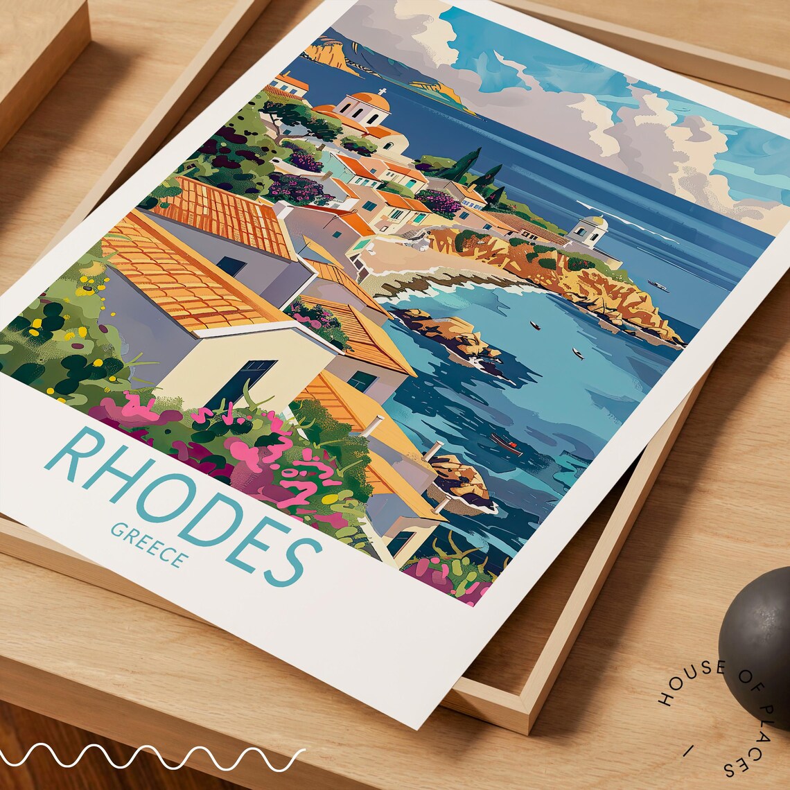 Rhodes Greece Whitewashed Village Over the Aegean Sea Travel Poster - Image 3