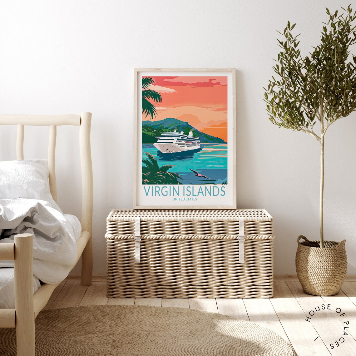 Virgin Islands United States Cruise Ship Sunset Travel Poster - Image 3
