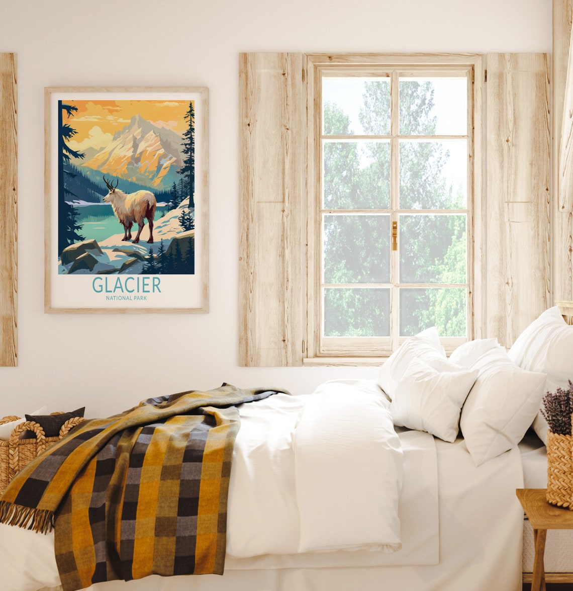 Glacier National Park Mountain Goat Sunset Wildlife Art Poster - Image 2