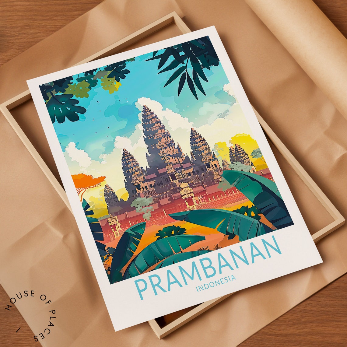 Prambanan Indonesia Temple Sunrise Jungle View Vintage Travel Poster - Image 2
