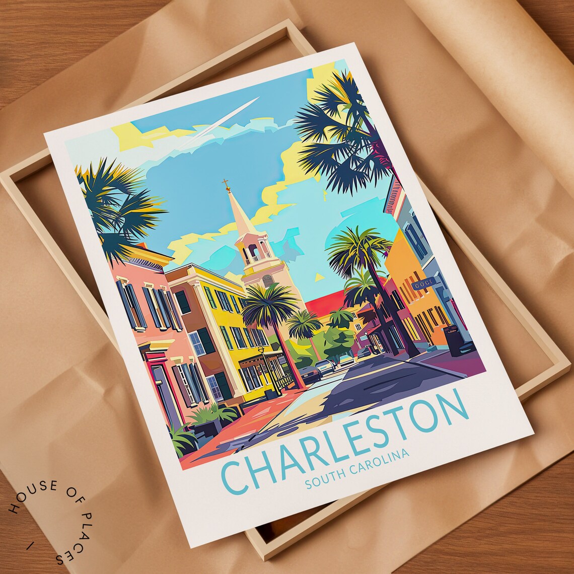 Charleston South Carolina Palm Street And Steeple Travel Poster - Image 2