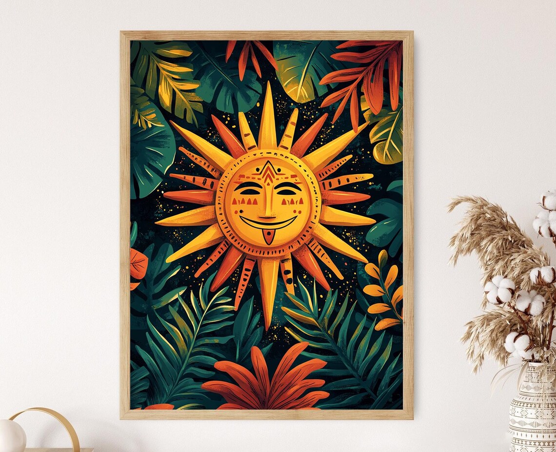 Tano Sun Symbol Art Print, Puerto Rican Folk Art