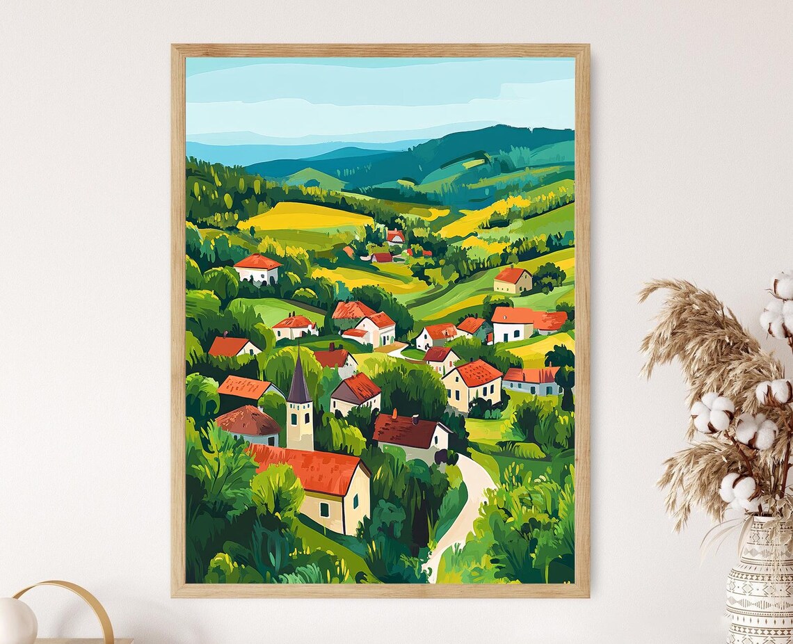 Zagorje Hills Croatian Naive Art Landscape Art Print