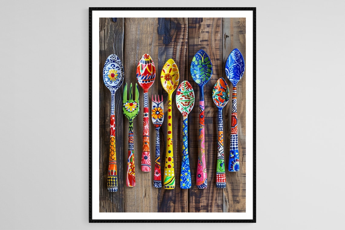 Talavera Spoons of Mexico, Folklore Art Print