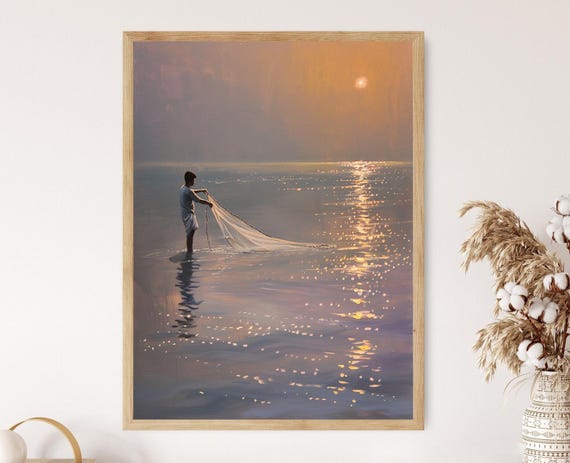 Tamil Nadu Fisherman Vibrant South Indian Cultural Painting