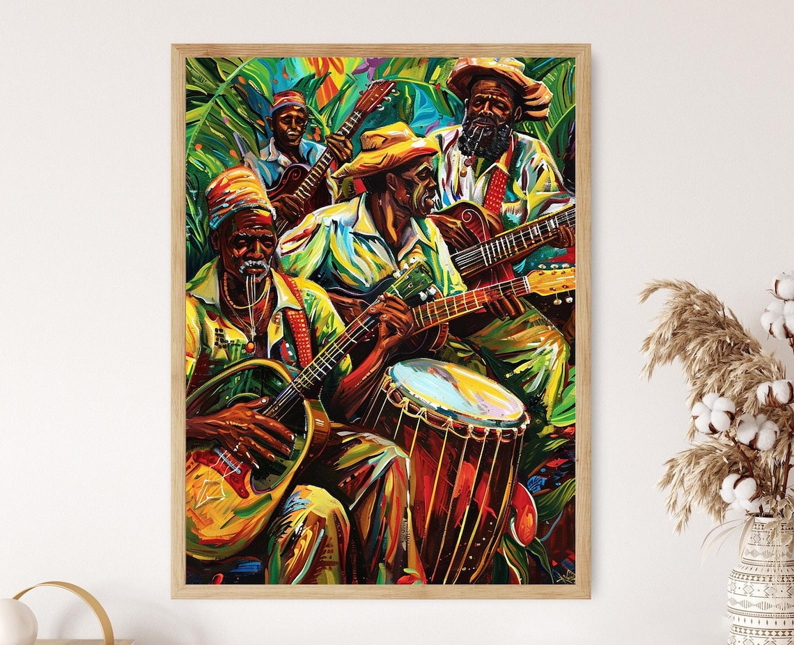 Jamaican Reggae Musicians, Caribbean Folk Music Wall Art Print