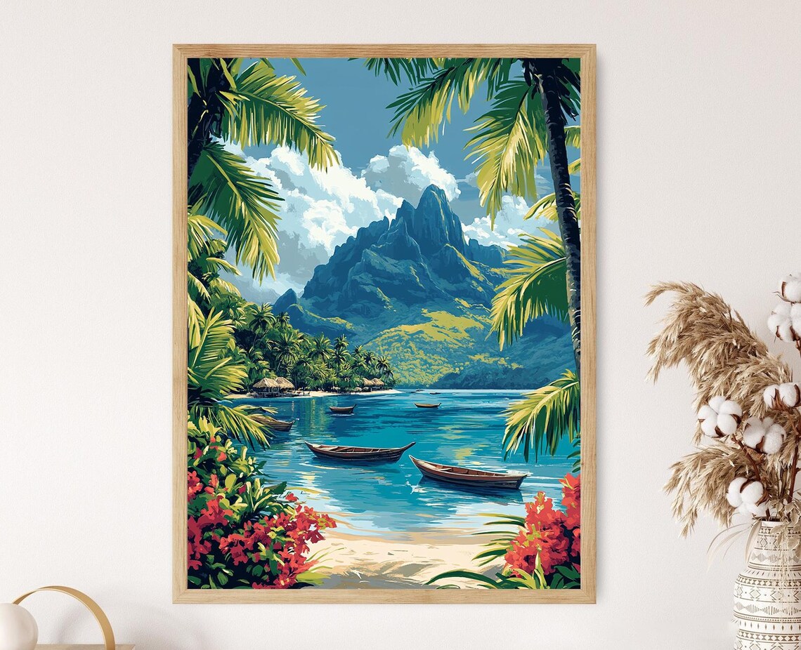 Mount Otemanu Illustration, Bora Bora Lagoon Decor