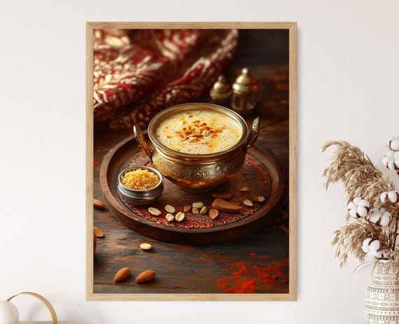 Badam Milk Art Print Almond And Saffron Illustration Indian Beverage Decor