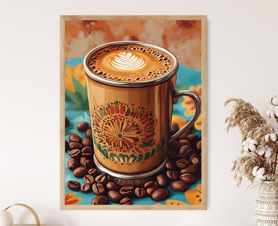 Filter Coffee Art Print Steel Tumbler With Kolam Designs And Coffee Beans