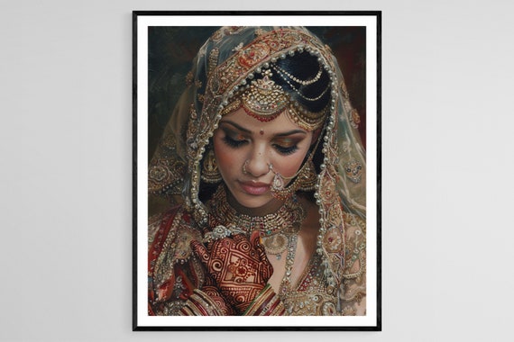 Traditional Indian Bridal Attire Art Cultural Painting