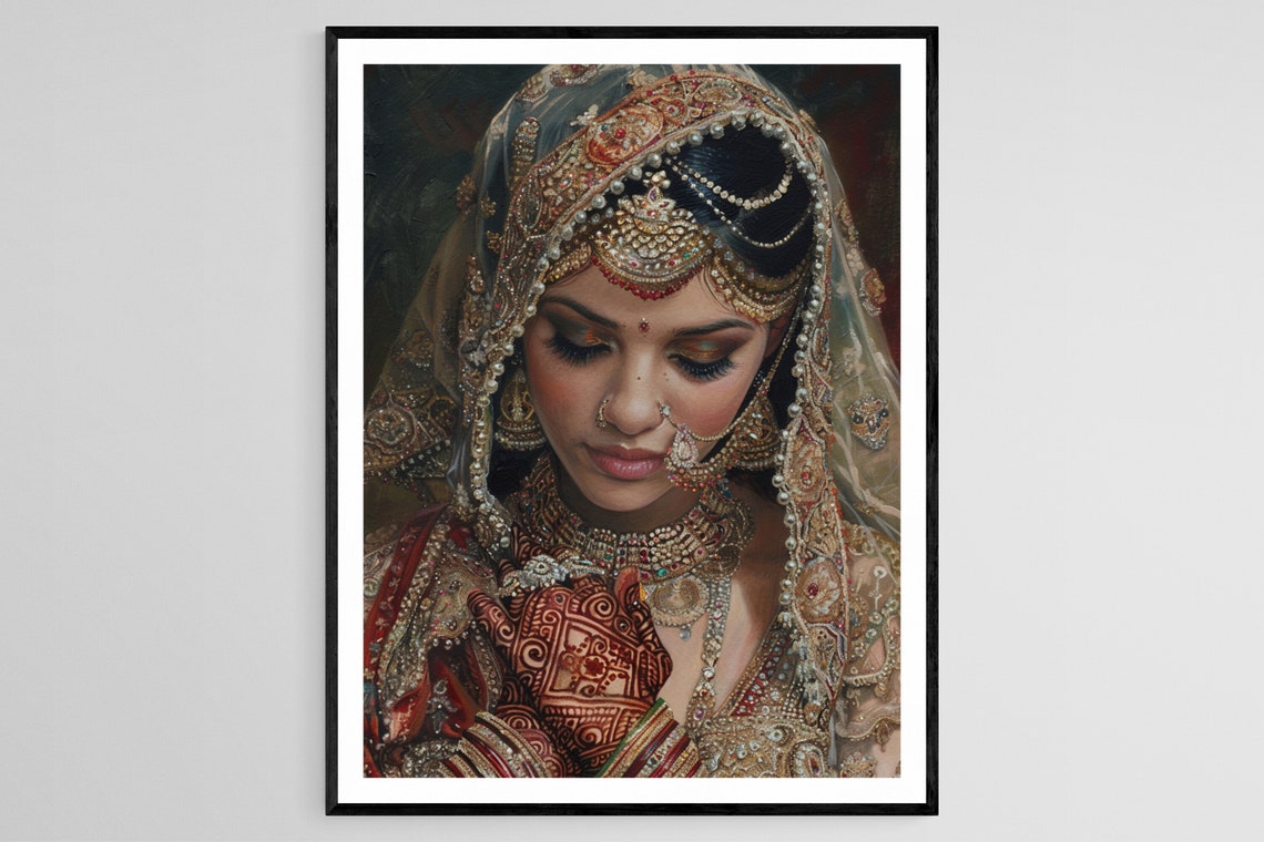Traditional Indian Bridal Attire Art Cultural Painting