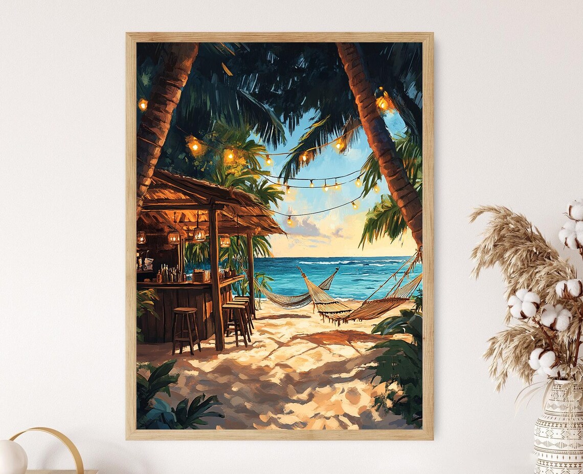 San Blas Islands Beach Bar, Tropical Tiki Decor Art Print