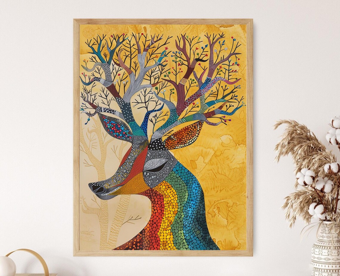 Gond Deer Folk Painting, Indian Heritage Artwork